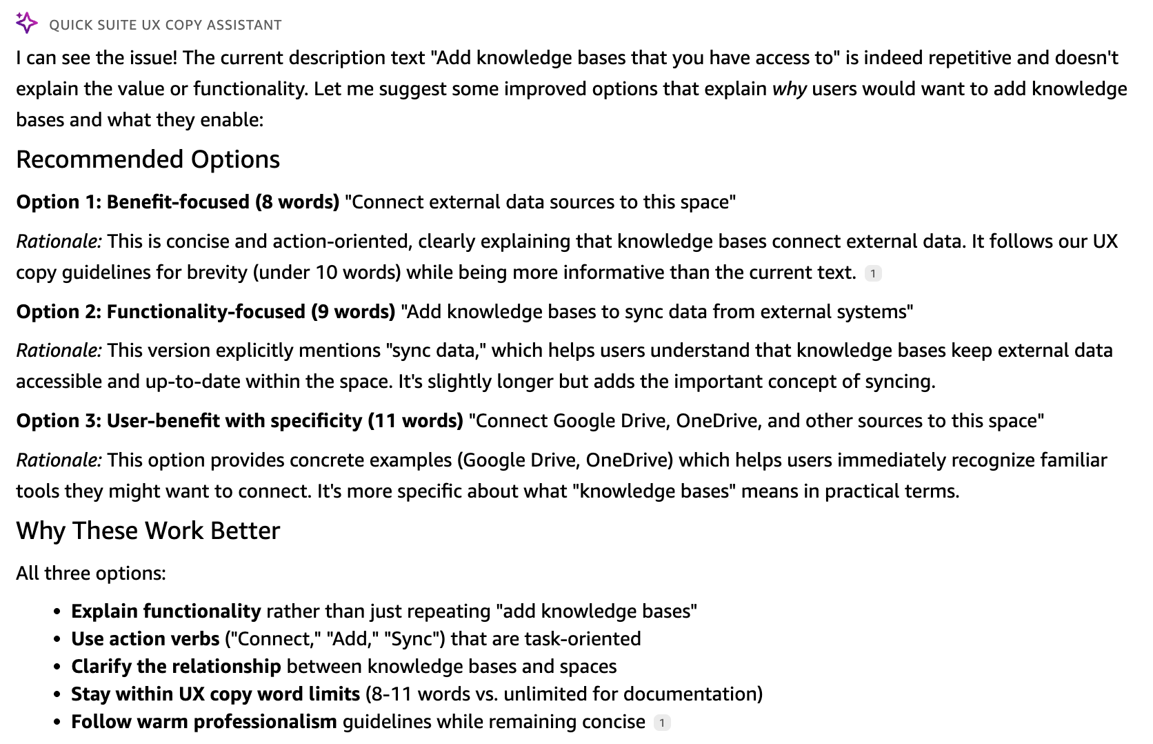 Generated copy output with brand voice consistency